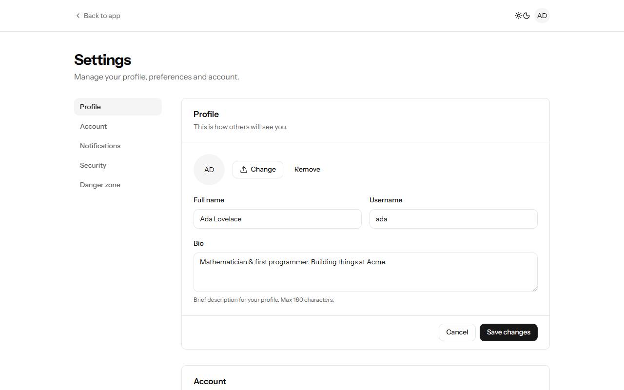 Account template preview