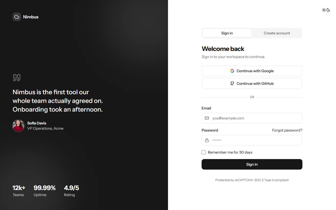 Auth template preview