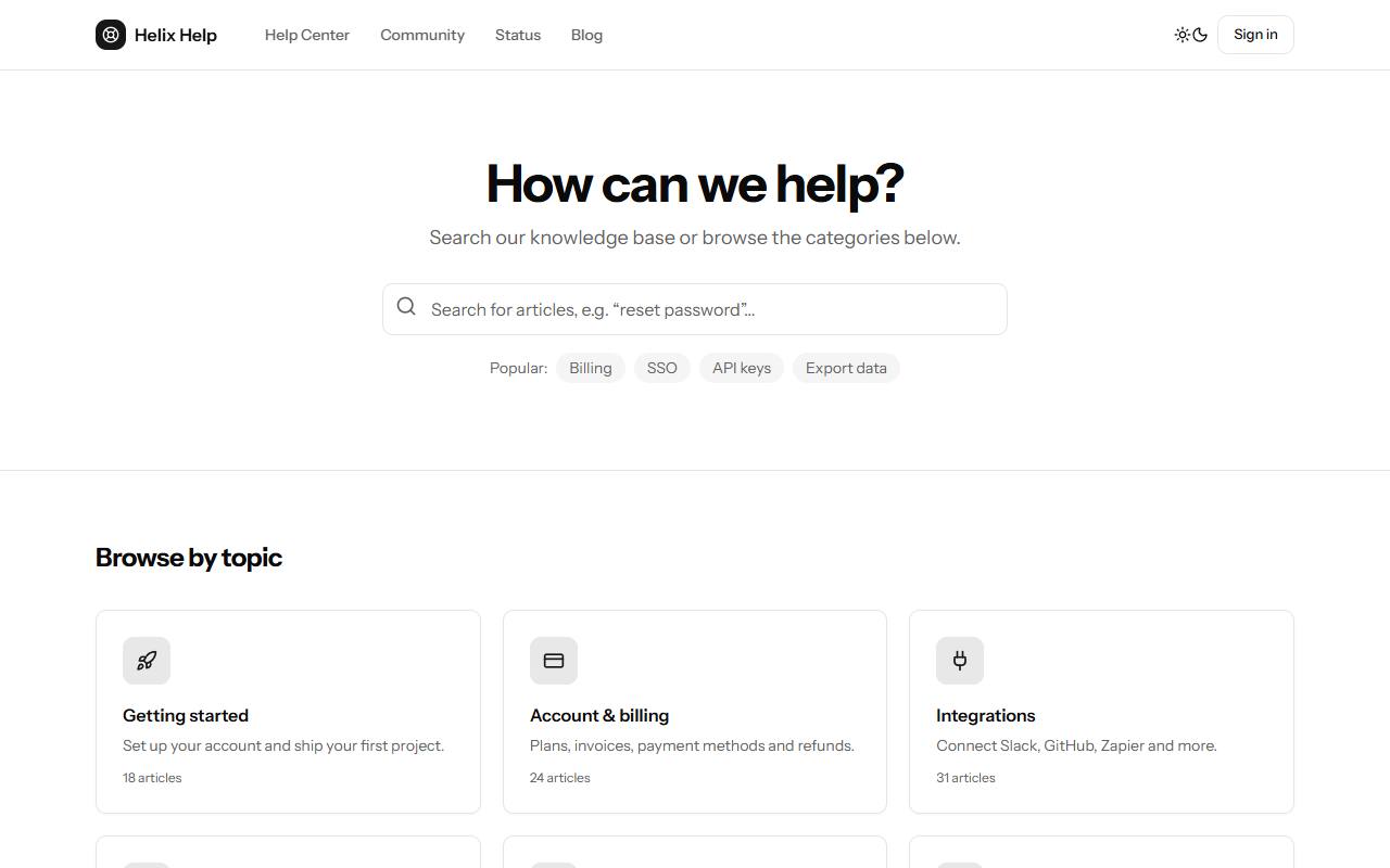 Help Center template preview