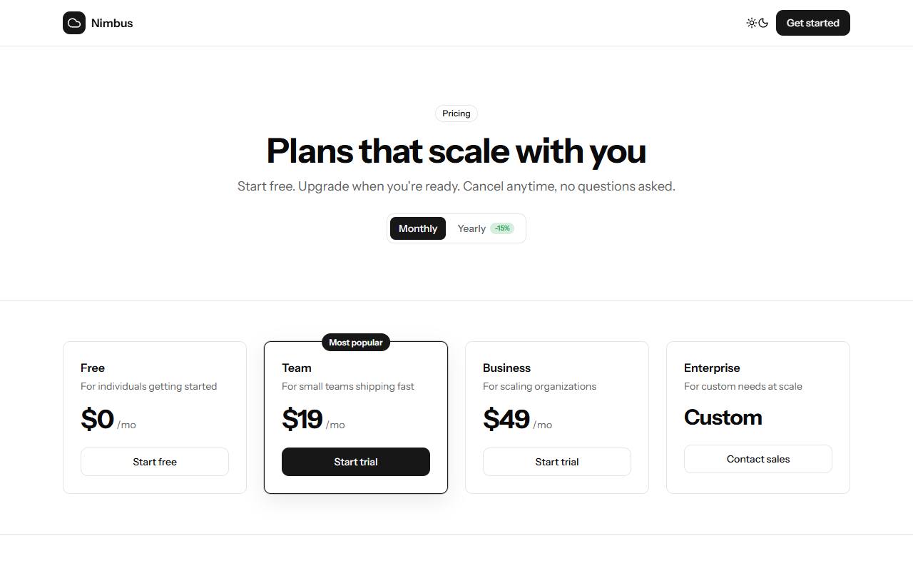 Pricing template preview